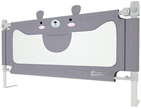 UISEBRT Griglia di protezione per letto per bambini, 180 cm, altezza regolabile, protezione da caduta, colore: grigio