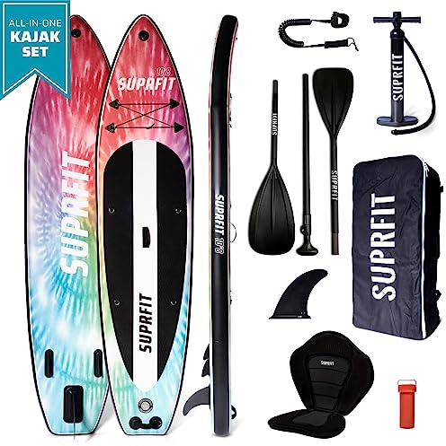 SUPRFIT Stand Up Paddling Board con seduta e pagaia, SUP Board come set completo gonfiabile, Stand Up Paddle Board con doppio strato in PVC, Stand Up Paddleboard Standup Paddleboard fino a max. 140 kg