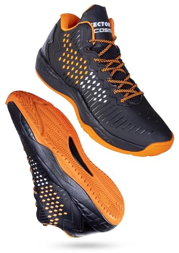 Vector X Cosmic Basketball Shoe for Mens (Black/Orange, Size: EU 45, UK 11, US 12) Material: Synthetic Leather, Rubber | Lace-Up | Lace-Up | Non Slip | Perfect for Squash, Table Tennis, Volleyball