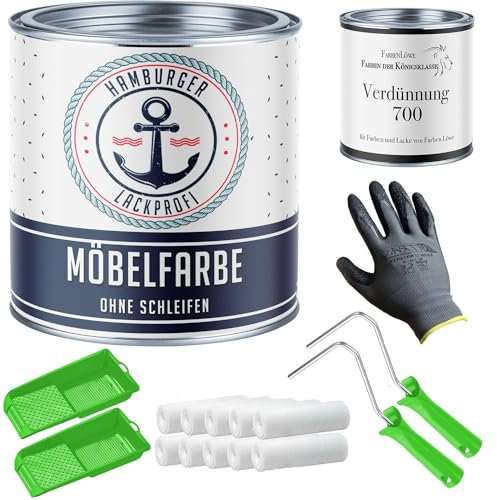 Hamburger Lack-Profi Möbelfarbe ohne Schleifen FARBAUSWAHL - GLANZAUSWAHL Möbellack Holz und Metall - für Innen & Außen (Set (2,5 L))