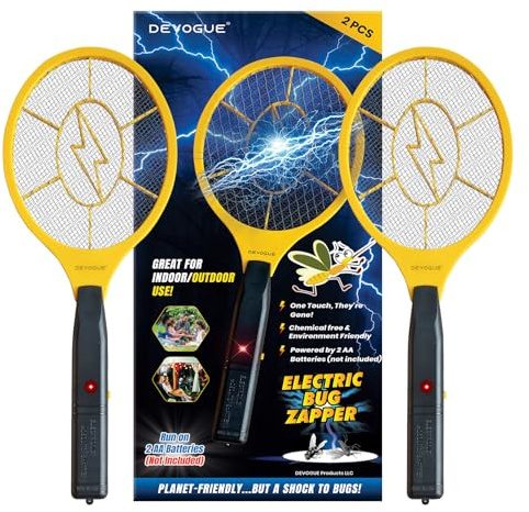 DEVOGUE® Pack of 2 Electric Fly Swatter Bug Zapper Battery Operated Flies Killer Indoor & Outdoor Pest Control Mosquito Zapper and Insect Catcher Racket (Packing May Vary)
