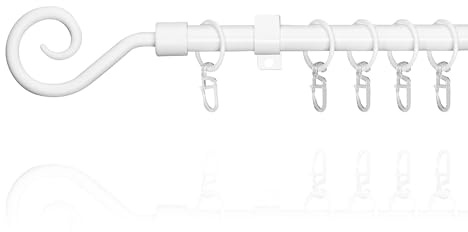 Lichtblick Gardinenstange Kringel, 16 mm, ausziehbar, 1 läufig, 130-240 cm Länge, inklusive Wandhalter und Ringe mit Faltenleghaken Weiß