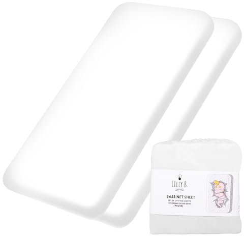 Lilly Belly Paquete de 2 sábanas para cuna Next to Me 100% algodón orgánico, ropa de cama suave para tu pequeño de 90 x 55 cm, compatible con sábanas para moisés, sábana bajera ajustable para cuna de