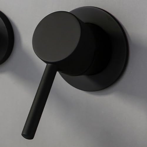 Valvola miscelatore manuale, valvola on/off per doccia a leva singola, 1,27 cm, montaggio a parete, rotonda, per acqua calda e fredda (nero)