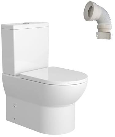 BAIKAL Pack Inodoro T4 + Manguito Extensible 150-470mm. WC Compacto a Suelo con Sistema Rimless y cisterna Monobloque de Doble Descarga. Sanitario con Salida Dual y Asiento con caída Amortiguada