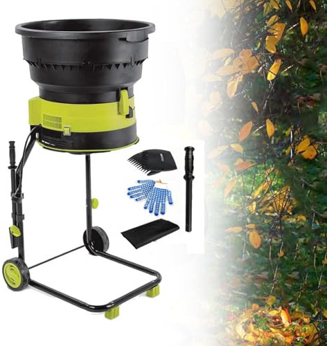 Corded Electric Leaf Mulcher Shredder, 2500W Portable Garden Shredder with Wheels Collection Bag, 8000rpm Shredders and Chippers , Funnel Diameter 54CM, for Garden Leaves, Compost ,50m-Power-Cord