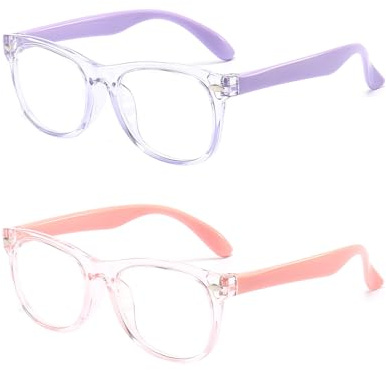 FANNYGO Kids Blue Light Blocking Glasses, Light Purple + Light Pink