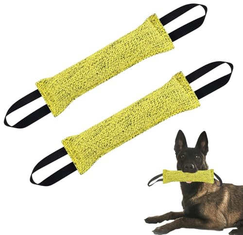 2 st hundbitande leksak, 30 cm, bitande hundleksak, hundbett, interaktiv hundträning, leksak, med 2 handtag för repskytte och återhämtning (gul)
