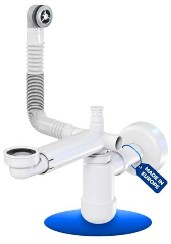 LAXARA Telescopic Siphon for Sink - 1 1/4 Inch Space-Saving Siphon Washbasin Made of White Plastic - Siphon Sink - Horizontal and Vertical Adjustable | (Without Pop-Up Drain Fitting + Overflow)
