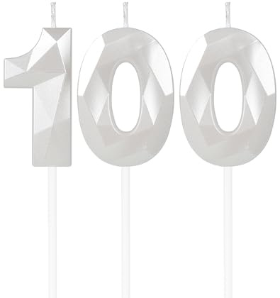 mciskin White 100th Birthday Candles,100th Birthday Decorations for Women Men,3D Number 100 Candle for Cake,White Candle Cake Toppers for Women Men Party Decorations Wedding Supplies