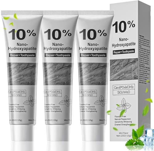 VLUVLA 3Pcs 10% Hydroxyapatite Toothpaste, Fluoride Free Toothpaste | Nano Hydroxyapatite Remineralising Toothpaste for Daily Oral Care, Fresh Mint, 120g per Tube