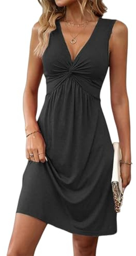 Vestidos Verano Mujer Sin Mangas de Playa Cuello V Midi Algodón Color Sólido Boho Casual Elegante Dresses Vestidos Verano Mujer Algodón Sin Mangas Cuello V Midi Elegante Bohemio Casual