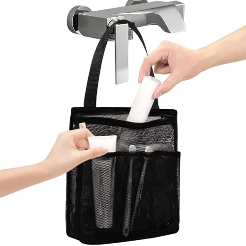GUIZIYAO Bolsa De Ducha Malla Con Asa, Cesta De Ducha Portátil, Neceser Gimnasio Mujer, Adecuado Para Residencias Estudiantiles, Baños, Gimnasios Y Viajes, Negro