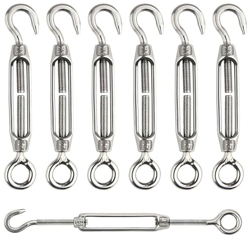 6 unids tensor de alambre tensor M4 de acero inoxidable ajustable gancho de jinete y ojo conjunto pesado, tensor cable de acero, tensor de malla para vallas y cuerda ropa exterior