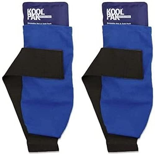 Koolpak Deluxe Hot and Cold Gel Packs Reusable with Compression Wrap - Heat & Ice Therapy for Pain Relief, Injuries & Muscle Aches - Adjustable Elastic Holster - 2 Pack (29 cm x 12 cm)
