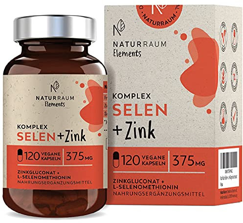 NaturRaum Selen + Zink Komplex Kapseln I 120 Extra kleine Kapseln I 200 mcg L-Selenmethionin + 15mg Zinkgluconat I hochdosiert für veganer & Vegetarier I ohne Magnesiumstearat