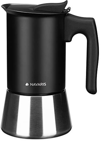 Navaris Espressokocher für 4 Tassen - Espressomaschine für den Herd - Kaffeemaschine aus Edelstahl - Mokka Kanne auch für Induktion - schwarz