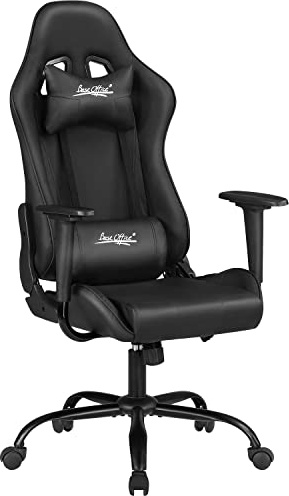 Gaming Chair Office Chair Desk Chair with Lumbar Support Headrest Armrest Task Rolling Swivel Ergonomic E-Sports Adjustable PC Gamer Chair Black
