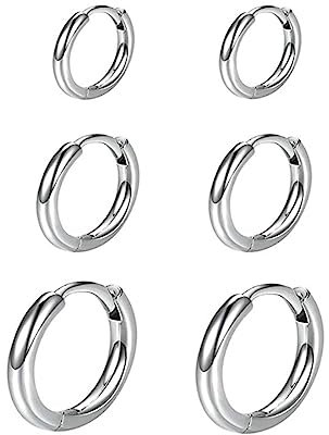 PLABBDPL 3 paia di orecchini a cerchio in argento da donna, in acciaio inox, ipoallergenici per ragazze, 8-12 mm