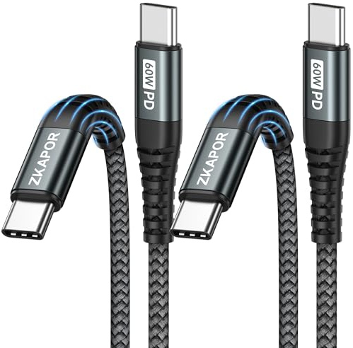 ZKAPOR Cavo USB C USB C [2Pezzi, 2M], Cavo USB Type-C 60W Ricarica Rapida Type-C a USB-C Compatible con iPhone 15/15 Pro Max, Samsung Galaxy S23 /S22, Pad Pro, Air, Huawei P40 /Mate 60, Pixel-Grigio