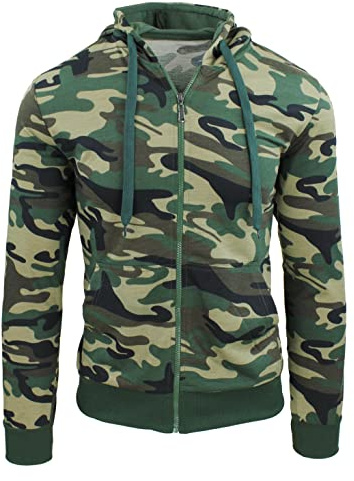 Evoga Felpa Uomo con Zip Blu Nero Grigio Maglione Tuta Cardigan Senza Cappuccio (Militare Mimetica, XL)