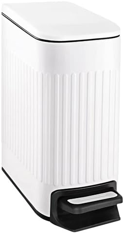 TIPGO Liten soptunna för badrum med lock mjuk stängning, 6 liter/1,6 gallon soptunna i rostfritt stål med avtagbar inre hink, fotpedal, smala papperskorgar för sovrum, kontor, kök (vit)