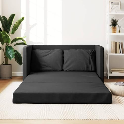 NITCA Divano Letto da Terra 2 in 1, Divano Letto Pieghevole in Tessuto, Divano a 2 Posti con Cuscino Pieghevole, Divano Letto Matrimoniale da Soggiorno Nero 112x174x55cm
