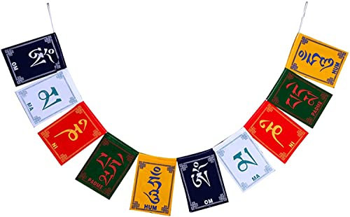 Tibetan Hanging BannersBanners Office copper ornament, Tibetan Prayer Flags Outdoor, Om Mani Padme Hum Wall Art Decor for Living Room, Handmade Ten Vibrantly Colored Flags Decoration,A