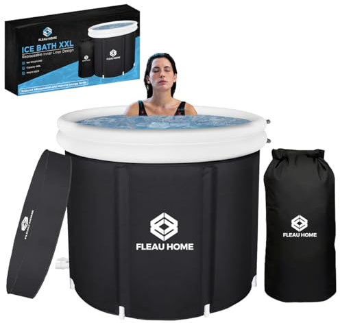 Fleau Inicio Baño de Hielo XXL PRO - Baño de asiento con tapa y bomba - Modelo aislante único - Cojín de asiento doble - Piscina sumergible - Bañera inflable - Bañera - Inflable - Método Wim Hof