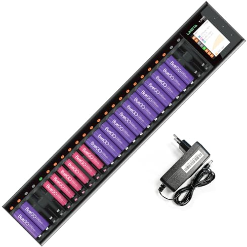 LIMETA R24 Chargeur intelligent 24 emplacements pour piles AA AAA universelles USB Type-C LCD Prend en charge les batteries lithium-ion, lithium-hydrogène