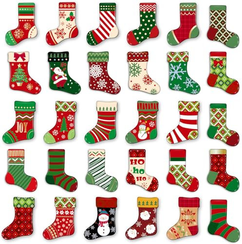 MORCART 30PCS Christmas Magnets for Fridge, Merry Xmas Sock Magnets Refrigerator Decoration for Dishwasher Locker Whiteboard Magnetic Board Cabinets Classroom Office Cubicle
