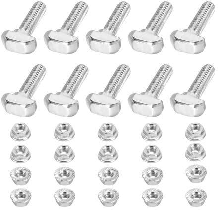PATIKIL Boulon à Tête de Marteau M6x20 T, 10 Pièces Boulons à Tête de Marteau à Encoche en T avec 10 Écrous à Bride Hexagonale pour Profilé en Aluminium de Série 2020 Norme Européenne
