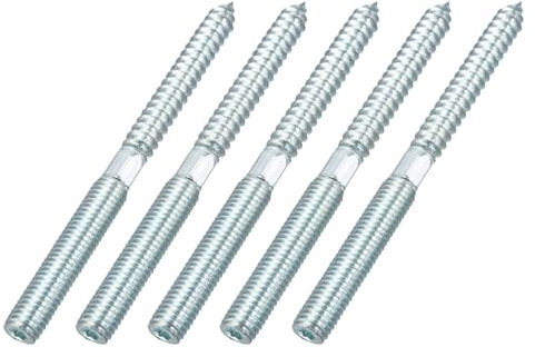 Lot de 5 vis à double filetage M8 en acier inoxydable - Vis à bois - Pour pieds de meubles, supports en métal, planche en bois, matériel de fixation (M8 x 100 mm)