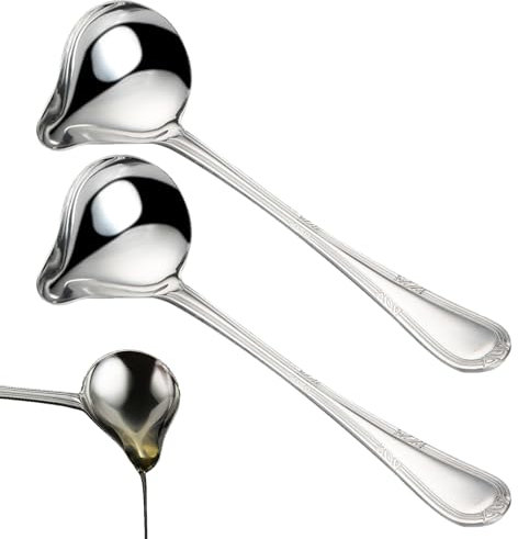 2 Stück Soßenlöffel,Edelstahl Schöpflöffel Schöpfkellen Soßenlöffel mit Ausgießer Silber Soßenkelle Spiegelglänzend 20.5cm für Dressings SuppensoßEn BratensoßEn,Bankette,Stilvolles,Kochen（2 Stück）