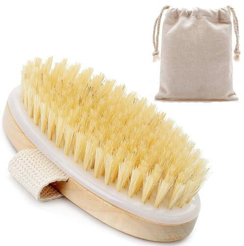 Spazzola corpo a secco setole naturali Made in Italy e manico in legno - Dry Brush Massaggio anticellulite e pulizia pelle morta effetto Scrub esfoliante