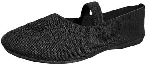 Ballerines en maille pour femme - Pliables - Larges - Chaussures en tissu élégantes et confortables - Chaussures d'été respirantes - Chaussures de gymnastique - Escarpins à enfiler, Noir , 38 EU