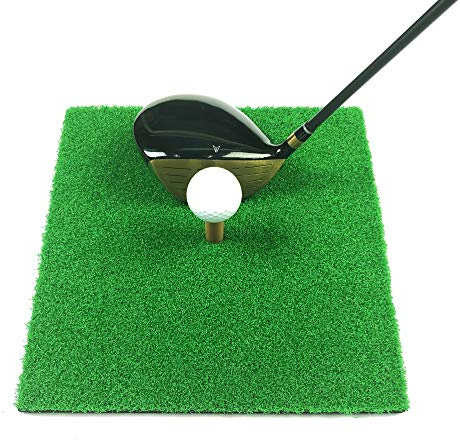 Golf Hitting Mat Golf Practice Mat with Rubber Tees & Golf Balls Portable Turf Golf Training Hitting Mat for Indoor & Outdoor Practice（11.8×11.8 Inch）