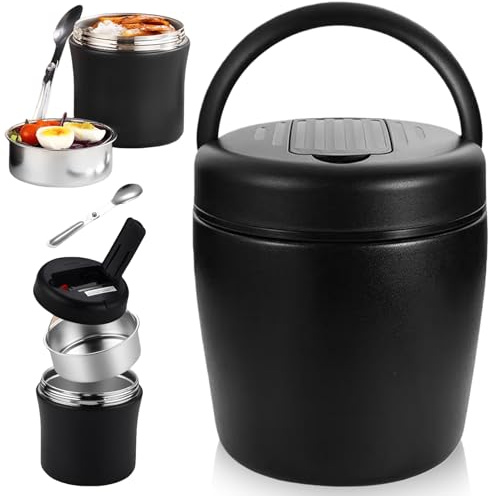 GOMETY Contenitore termico per alimenti, 1500 ml, in acciaio inox 304, a prova di perdite, con cucchiaio e coperchio, contenitore termico per il pranzo, per zuppe, porridge, scuola, lavoro, viaggi