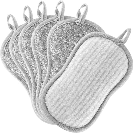 6 Stück Spülschwamm Topfreiniger Küchenschwamm Waschbar zum wiederverwenden，10 x 8 cm mit Mikrofaser, mit 2 leistungsstarke Seiten,Für Gründliche Reinigung bei hartnäckigem Schmutz haarbürste