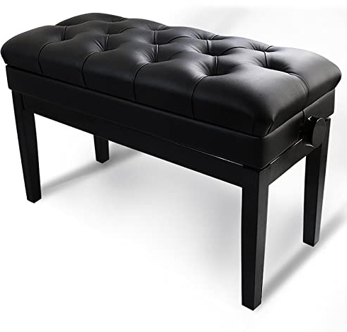 Pianopall i trä med pianobänk och notförvaring, 50~60 cm höjdjusterbar, bekväm och ergonomisk, tjock vadderad kudde,
