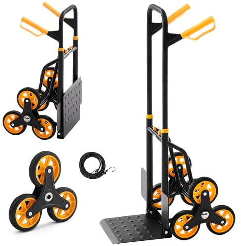 VEVOR Stair Climbing Cart 440 lbs, 330 lbs Stair-Climbing Capacity, Heavy-Duty Folding Trolley Cart with Telescoping Handle, 6 Wheels and 2 Bungee Cords for Home, Groceries, Warehouse