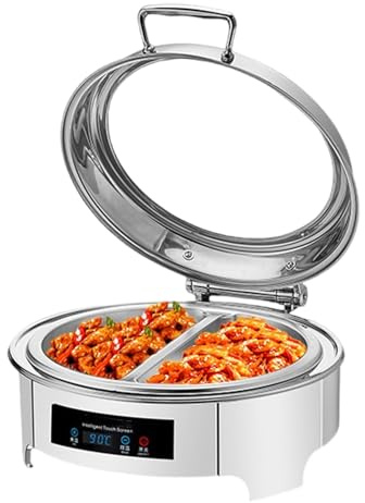 OWOHYG Scaldavivande Elettrico Rotondo, Riscaldatore per Buffet di Alimenti Commerciale con Coperchio Trasparente, Vassoio Riscaldante di Grande capacità 6L per Una varietà di Piatti.
