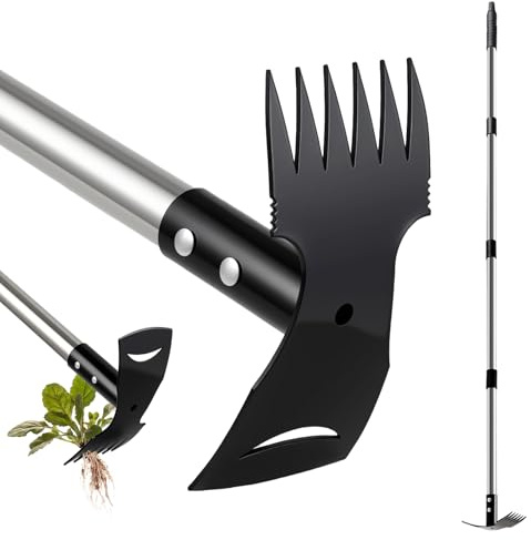 Mitclear Attrezzo per Rimuovere delle Erbacce con Manico Lungo(148cm), Rastrello per Diserbo e Zappa da Giardinaggio, Attrezzi da Giardino per Scavo del Terreno, Rimuove Erbacce, Cura del Prato