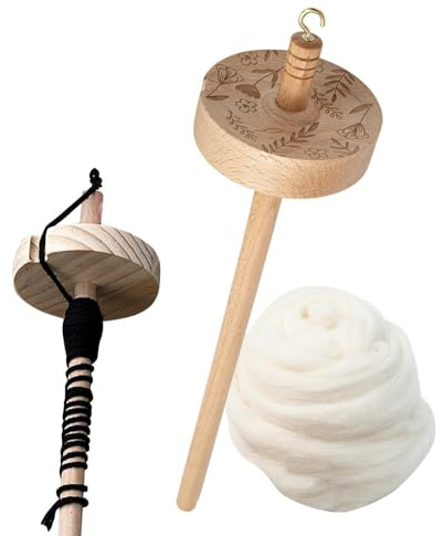 Fallspindel – Top Whorl garnspindel | handspindel av trä och metall, 32 | 5 cm ergonomiskt snidad, gör-det-själv garnspinnare för nybörjare och proffs, stickning, vävning, virkning, handarbete med 50