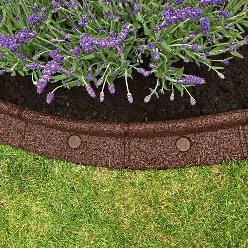 FlexiBorder 6m Brown Lawn Edging - Flexible Garden Edging for Grass Lawns, Pathways & Raised Borders - Artificial Grass - 6 x 1m Lengths