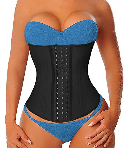 YIANNA Korsett Damen Bauchweg Body Shaper Corsage Shapewear Stark Formend Korsage Latex Sport Waist Trainer Corset Long Torso Schwarz 110688 XS