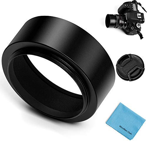 49mm Metal Standard Screw-in Standard Lens Hood Sunshade with Centre Pinch Lens Cap for Canon Nikon Sony Pentax Olympus Fuji Sumsung Leica Camera +Cleaning Cloth
