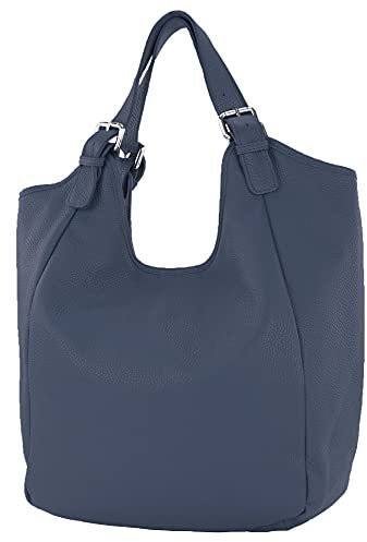 modamoda de T227 Damen Shopper Schultertasche Leder Large handmade in Italy, Farbe:Dunkelblau