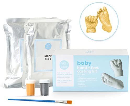 chuckle - 3D Gipsabdruck Handabdruck mit Goldfarbe für Paare & Familie - Haus Deko, Andenken & Geschenk - Ungiftig & Einfach zu Bedienen (Baby-Handabdruck und Fußabdruck)