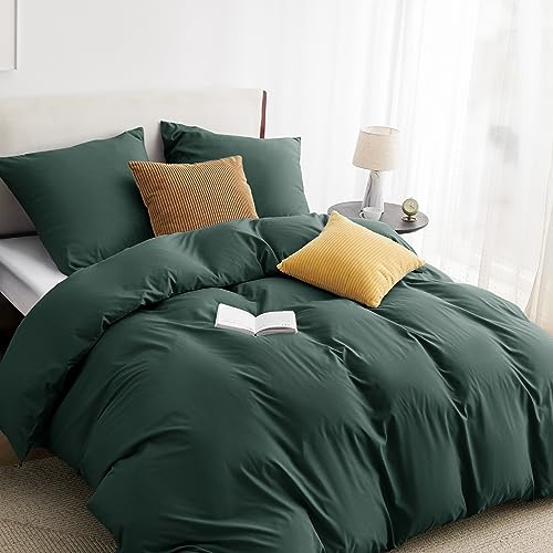 BEDSURE Bettwäsche 155x220 3teilig Waldgrün - 1 Bettbezug 155x220 cm + 2 Kissenbezüge 80X80 cm, ÖKO-TEX Bettwäsche-Sets Grün Polyester Mikrofaser mit Reißverschluss